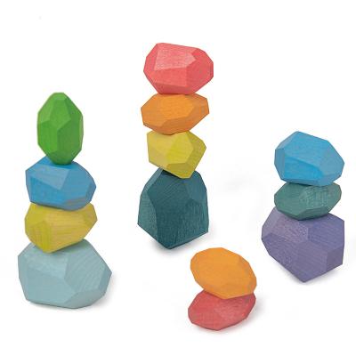 China DIY TOY Children's Nordic Style Stacking Game Rainbow Wooden Toys Building Block Wooden Stone Toy for sale