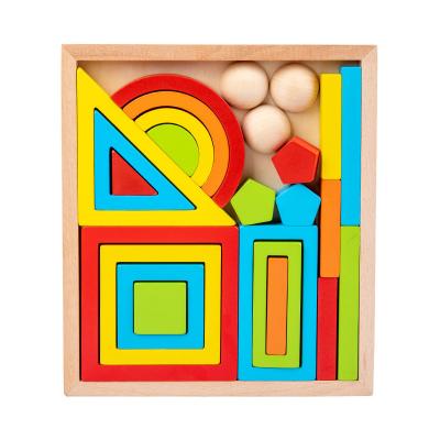 China Eco-friendly Baby Wood Box Shape Rainbow Material Balance Blocks Building Block Children Early Educational Wooden Toy for sale