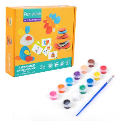 China DIY Toy Amazon Hot Selling Kids Colorful Non-Toxic Cobblestone Funny Creative Toy Wooden Arts Painting Kits For Children for sale