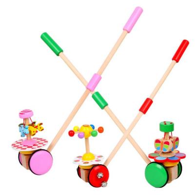 China Trolley And Walker Cart For Kids Simple Animals Spinning Educational Funny Toy Baby Wooden Cartoon Toys Butterfly Poles for sale