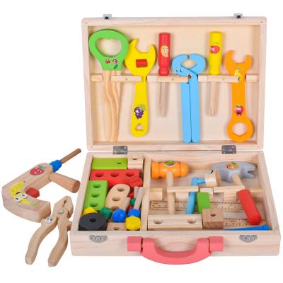 China Simulation Learning Wooden Toys Simulation Repair Tools Toys Kids Toolbox Pretend Play Toy Sets for sale