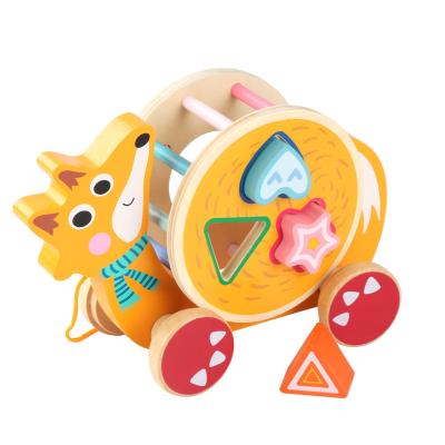 China 2 Years+ Children's Wooden Puzzle Blocks Cartoon Drag Car Toddler Hand Pull Snail Hedgehog Trailer Animal Toy for sale