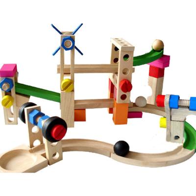 China DIY TOY Funny Race Run Track Wooden Building Balls Rolling Toys Track Building Blocks for sale