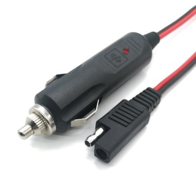 China No 18AWG Cigarette Lighter Male Plug Adapter Cable to SAE 2 Pin Plug Cigarette Lighter Charger Cable for sale