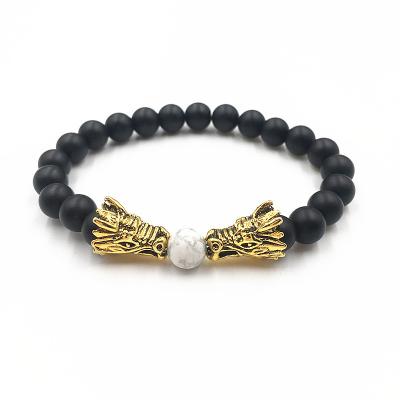 China Other New Fashion Gold Dragon Head Bracelet Beads Healing Stones Stretch Wrap Bracelet For Men And Women for sale