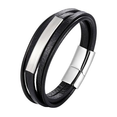 China CLASSIC New Wholesales Trendy Birthday Leather Bracelets Silver Gold Black Plated Magnetic Leather Bracelets for sale