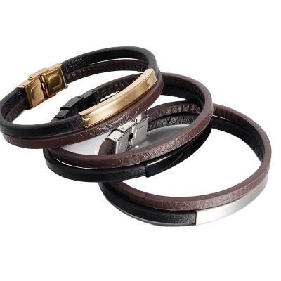 China 2020 CLASSIC Fashion Custom Jewerly Mens Bracelets Stainless Steel Luxury Leather Bracelet for sale