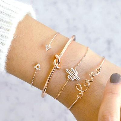 China 4pcs/set Boho TRENDY Bohemian Women Charm Bracelet Gold Color Cactus Love Triangle Crystal Bracelet Set Bangles Female Jewelry Gifts for sale