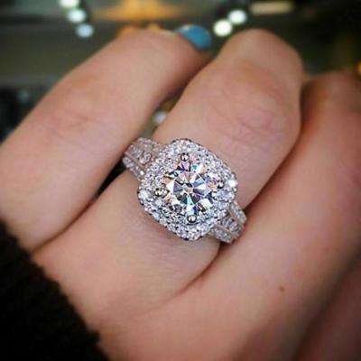 China 2021 TRENDY New Arrived Sparkling Bling Iced Out Outlet Women Wedding Diamond Ring Engagement for sale