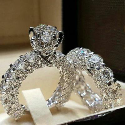 China Full Round Diamond Zircon Rhinestone Silver Layered Ring Set Latest Fashion TRENDY Ladies Full Elegant Ring for sale