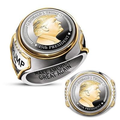 China Hip Hop Hip Hop Trump Jewelry Rings Two Tone American President Donald Trump Rings Gold Platinum Plated Maga Men's Rings Jewelry for sale