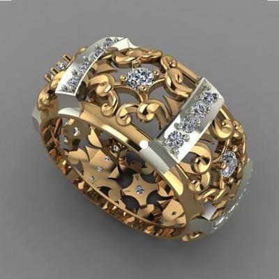 China FASHIONABLE Wholesale Gold Plated Rings for Women European and American Hollow Flower Pattern Ring Fashion Wedding Band for sale