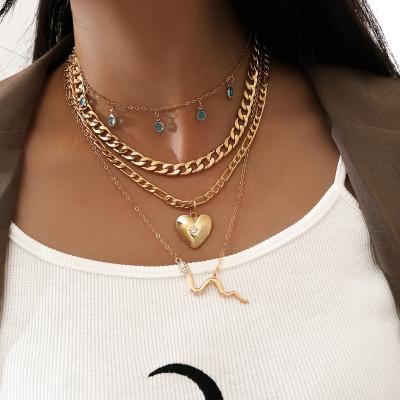 China TRENDY 18K Gold Plated Custom Logo Heart Snake Locket Pendant Necklace Stainless Steel Frame Blank Pendant Jewelry Set For Women's Gift for sale