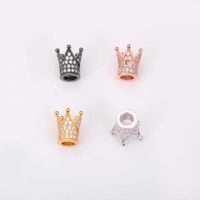 China Beads For Earring Charms Bead Crown, Micro Pave Clear CZ Royal Crown Diy Beads Fit Bangle Men Women Bracelet Making Spacer Beads for sale