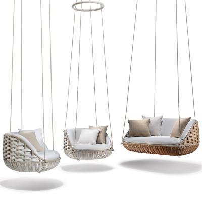 China Double Seater Modern Rattan Eggs Hanging Swing With Canopy Outdoor Wicker Garden Swing Hanging Chair for sale