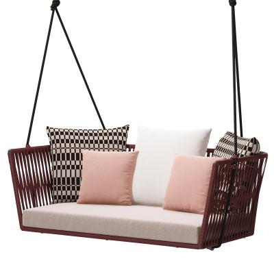 China Modern All Weather Furniture Wicker Swing Sofa Rope Aluminum Hanging Sofa Chair Patio Swings for sale