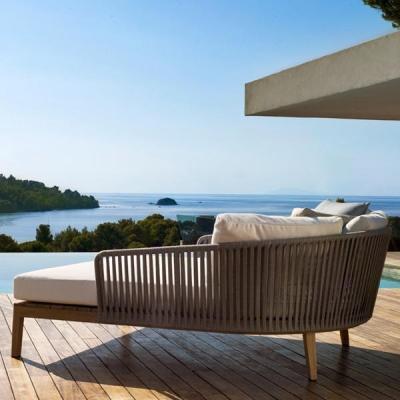 China Luxury modern outdoor project teak wood hotel leisure styles furniture simple sun sofa for sale