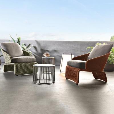 China Designer Soft Decoration Outdoor Leisure Garden Durable Rattan Sofa Balcony Single Rattan Chair for sale