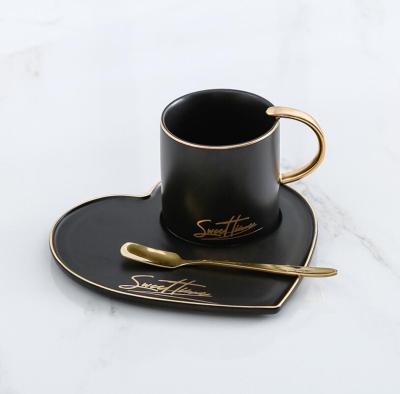 China Morden Luxury Golden Set Coffees Set Simple Style Coffee Mugs Set With Plate Spoon Ceramic Coffee Cups Set for sale