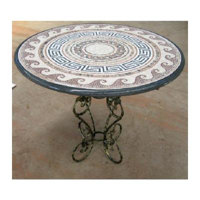 China Hot Sale Parquet Garden Dining Table Medallion Slab Around Mosaic Marble Table Top for sale