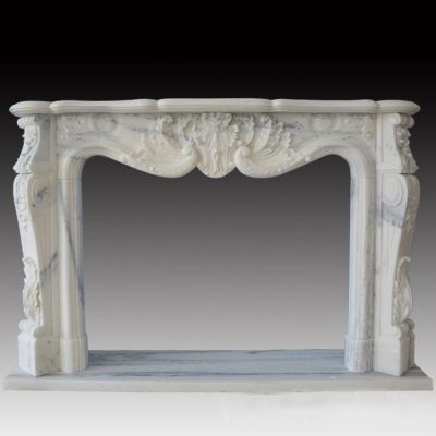 China EUROPEAN Carve Natural White Marble Mantel Fireplace for sale