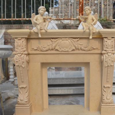 China Sunny Gold Yellow Marble Sculpture European Style Home Facade Classic Fireplace for sale