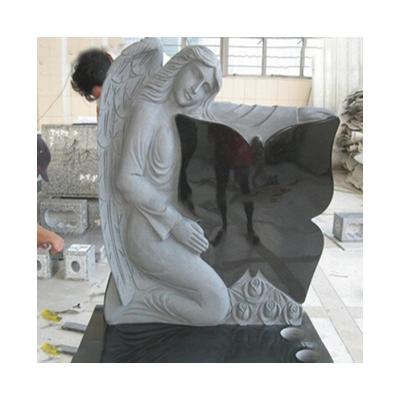 China Hot Selling Granite Cheap Angel Statue Tombstone With Butterfly Black Headstone EUROPEAN for sale