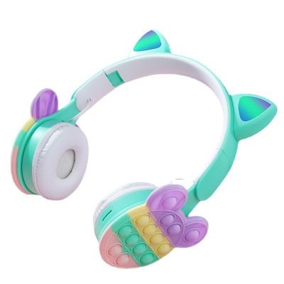 China Headphone New Mickey Bubble Decompression Bt Headphones Cute Cat Ears Glowing Rainbow Headset Wireless Card Headphones for sale