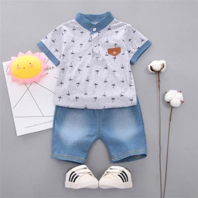 China Fashion \Comfortable Boys\Durable Summer Sets Coconut Tree Printed On Top Two Piece Short Set T-Shirt With Fashion Shorts Kids Clothes Boys for sale