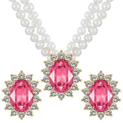 China Vintage SISSLIA Pearl Jewelry Set Freshwater Haute Couture Pink Pearl Necklace Jewelry Set for sale