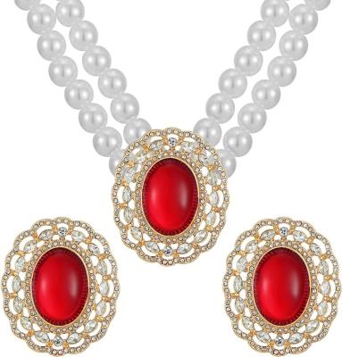 China SISSLIA 2022 Vintage Newest Design Wedding Red Rhinestone Necklaces Stud Earrings Jewelry Sets for sale