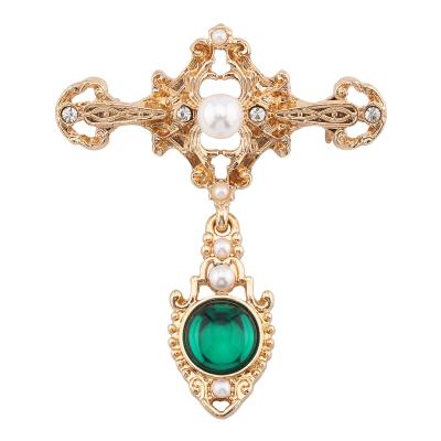 China Wholesale Rhinestone Brooches Green SISSLIA ALLOY Quality Cross Designer Brooches for sale