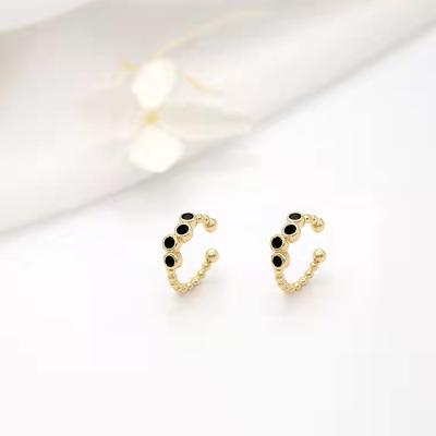 China TRENDY 14K Gold Plated Irregular Shape Inlaid Black Zircon Ear Cuff for sale