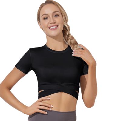 China Breathable Top Wear Yoga Gym Crop Fitness Women Sleeveless T-Shirt for sale