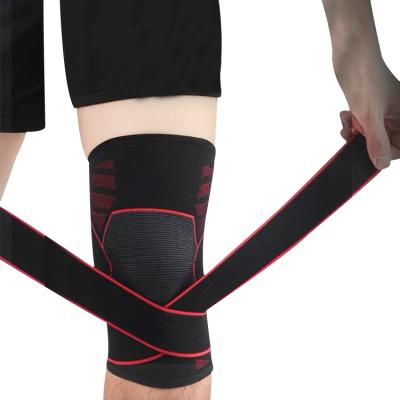 China Durable custom 3d knitted powerlifting compression knee support brace sleeve with adjustable straps belt for sale