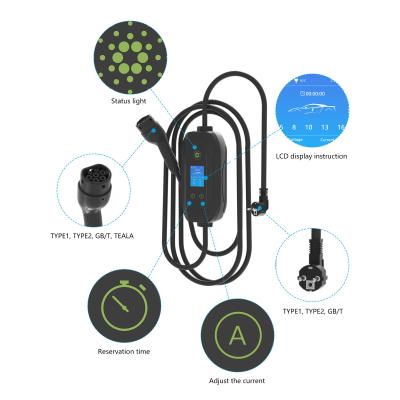 China 3.5kw-22kw Portable OEM Level 2 Type 2 6-32A 32AMP 3phase Charger Evse EV AC Charger with Touch Screen for sale