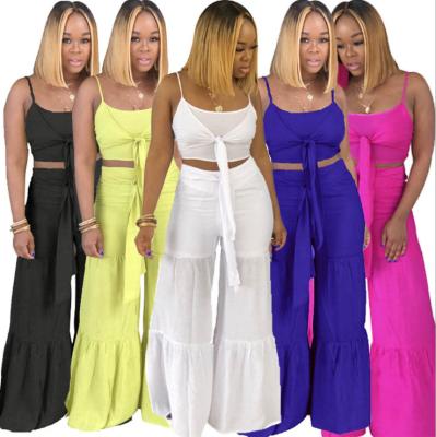 China Anti-wrinkle 2021 Women's Two Piece Set Summer Clothing Crop Top Wide Leg Pants Set for sale