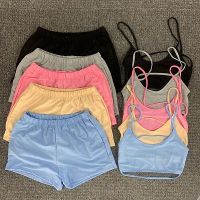 China 2022 summer women anti-pilling two-piece shorts crop sports sets backless sport tracksuit short tops set custom logo for sale