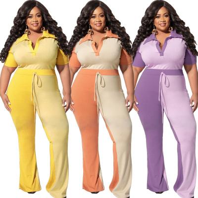 China QUICK DRY Patchwork Plus Size XL-5XL 2 Piece Set For Fashion Pit Bar Two Piece Pants Women Clothing Set Plus Size Women's Sets for sale