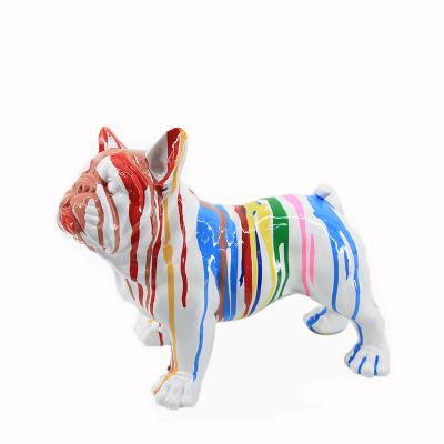 China Creative Home Art Room Study Counter Graffiti Dog Resin Craft Ornament Fiberglass Statue Indoor Living Europe Decor French Bulldog for sale