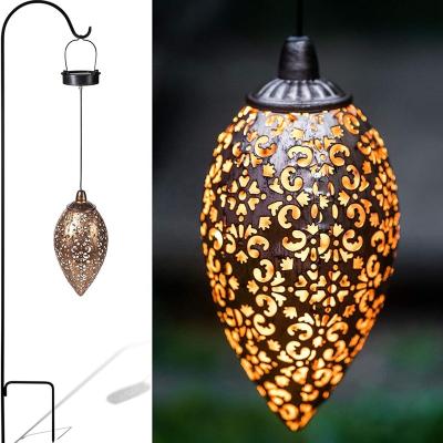 China Europe Amazon Garden Decoration Hot Selling Outdoor Water Drop Shaped Cavity Projection Wrought Iron Solar Chandelier for sale