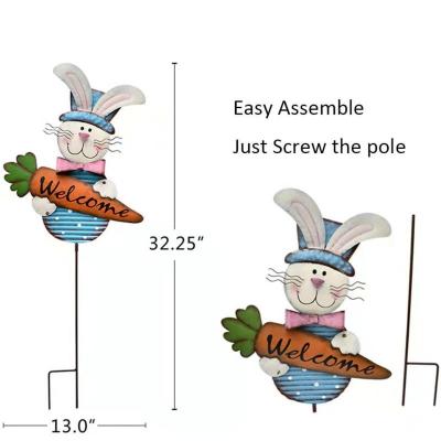 China Easter Bunny Carrot Metal Pile Welcome Ornament Outdoor Sign Ornament Craft Iron Craft Garden Europe Park Animal Statue for sale