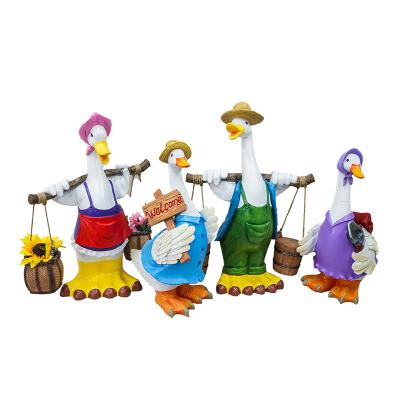 China Europe outdoor garden decoration resin open ornaments simulation fiberglass duck sculpture garden animal flower pot for sale