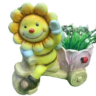 China Europe Factory Outlet Garden Park Decoration Craft Ornament Resin Riding Bee Sunflower Sculpture Garden Flower Pot for sale