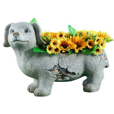 China Europe Simulation Yard Garden Decoration Outdoor Handwork Ornaments Resin Fiberglass Sculpture Dog Garden Animal Flower Pot for sale