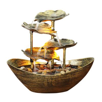 China Europe Decoration Creative Indoor Home Ornament With USB Plug LED Atmosphere Night Light Lotus Leaf Layered Desktop Feng Shui Fountain for sale