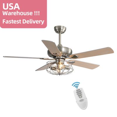 China 5 Iron Air Fan Blades Plywood Decorative Indoor Remote Control Led Ceiling Fan With Light for sale