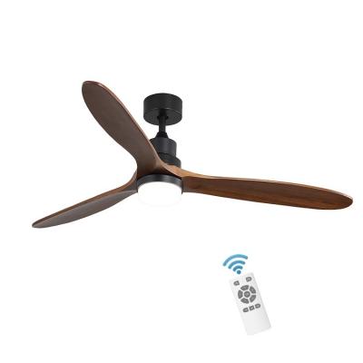 China Fashionable 3 Blades Indoor Decorative Solid Wood Remote Control Led Light Ceiling Fan Air Fan for sale