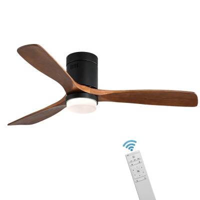 China Modern Industrial Style 3 Blade Solid Wood Remote Control Led Air Fan Ceiling Fan With Light for sale