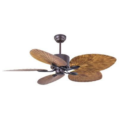 China 5 Blades 3 Shades Red Bronze Remote Control Fancy Decor Living Room Palm Leaf Ceiling Fan with Light for sale